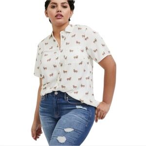 Torrid Corgi Puppy Dog Stretch Challis Button-Front Shirt novelty